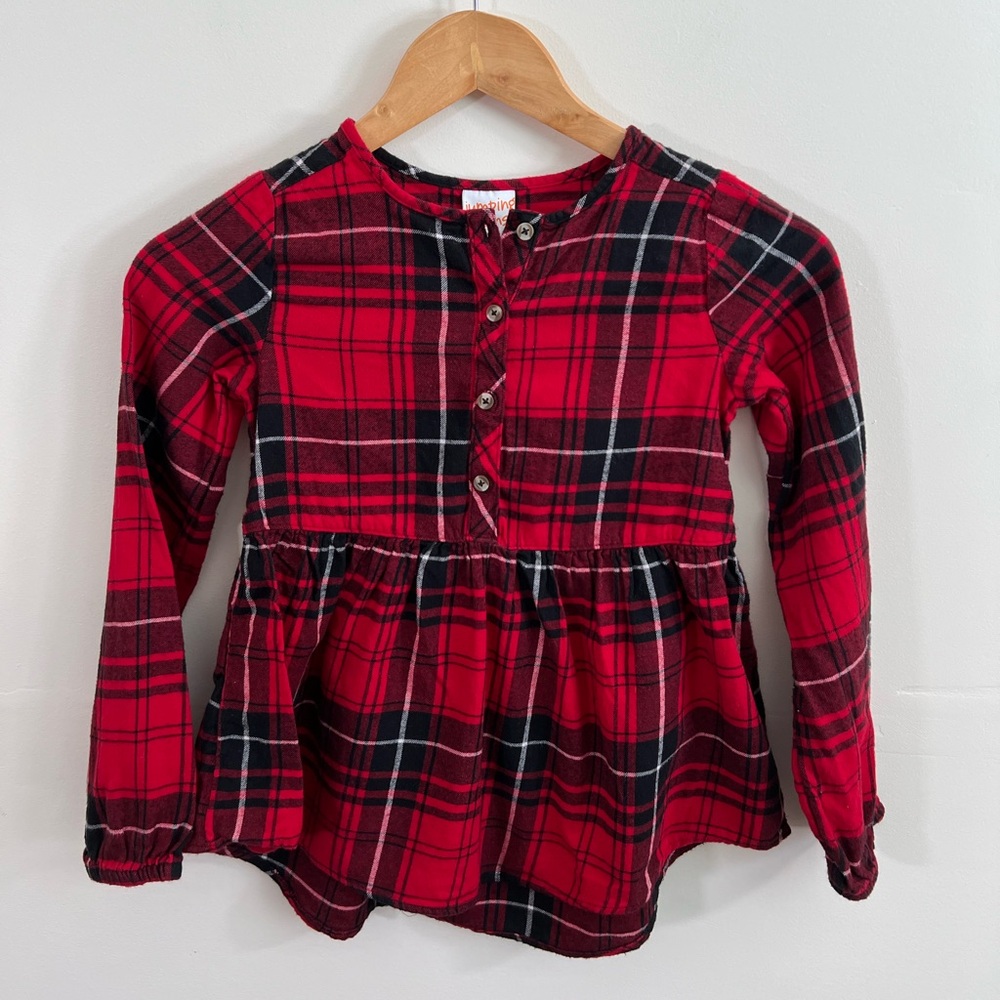Jumping Beans Girls Red Plaid Tunic Top Size 7 Long Sleeve Holiday